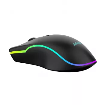 Laidinė šildoma žaidimų pelė ActiveJet AMY-W390 — abiem rankoms tinkama, optinė 2000 DPI, USB Type-A, 4 mygtukai, juoda