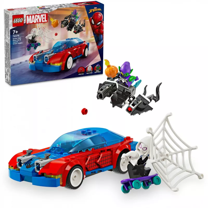 Lego Marvel 76279 Spider-Man lenktyninis automobilis ir Venom Green Goblin statomas rinkinys
