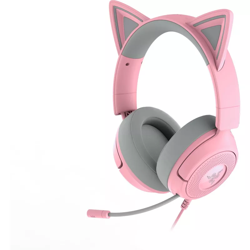 Ausinės Razer Kraken Kitty V3 X — Laidinės USB Type-A, uždedamos ant ausų, 20–28kHz, 1,3 m laidas, rožinės spalvos