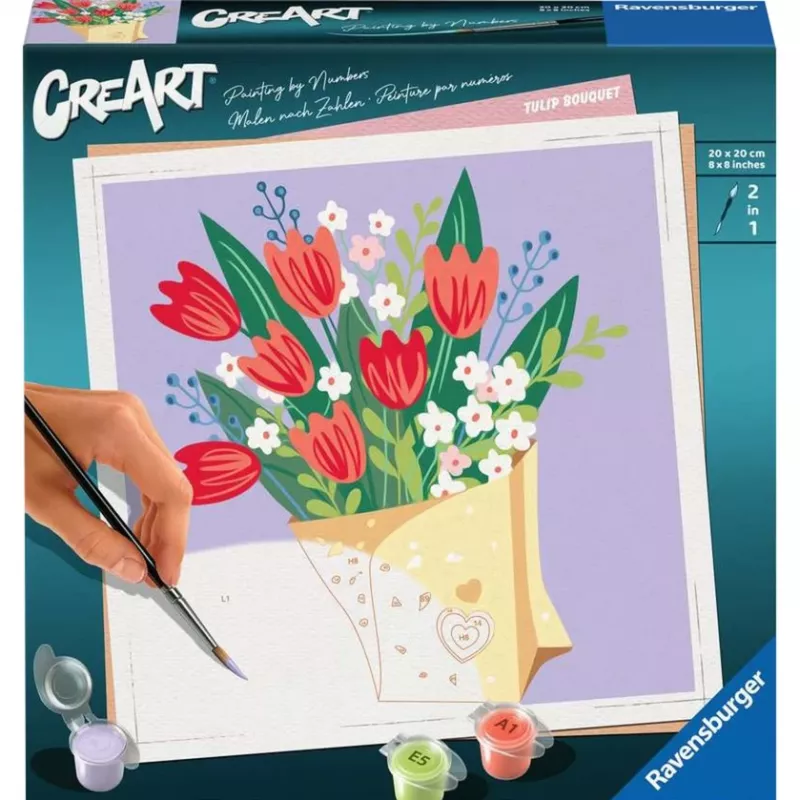 Dažymo pagal skaičius rinkinys Ravensburger CreArt - Tulpių puokštės paveikslas, modelis 25518