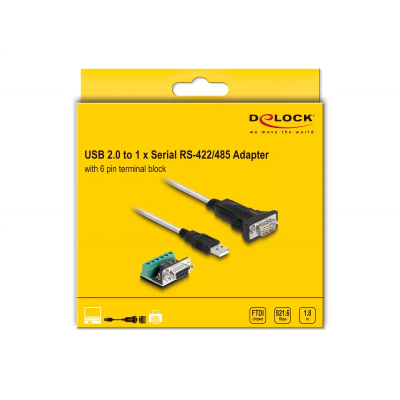 DeLOCK 63465 Serial kabelis Juoda Transparent 1.8m USB Type-A DB-9