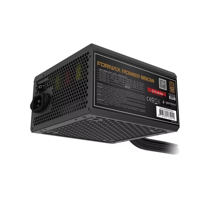 Gembird CCC-PSUBRONZE-850W Maitinimo blokas Fornax Power 850W aktyvus PFC 12cm ventiliatorius 80+Bronze spalvota dėžutė