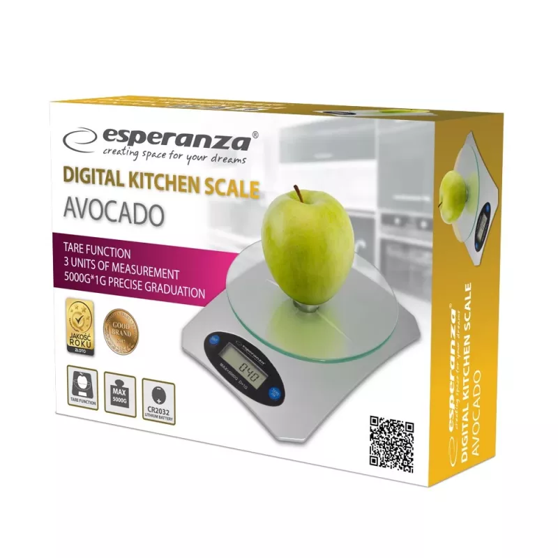 Elektroninė virtuvinė svarstyklė ESPERANZA Avocado Pilka — 5 kg talpa, bambukinė platforma, g/lb/oz vienetai
