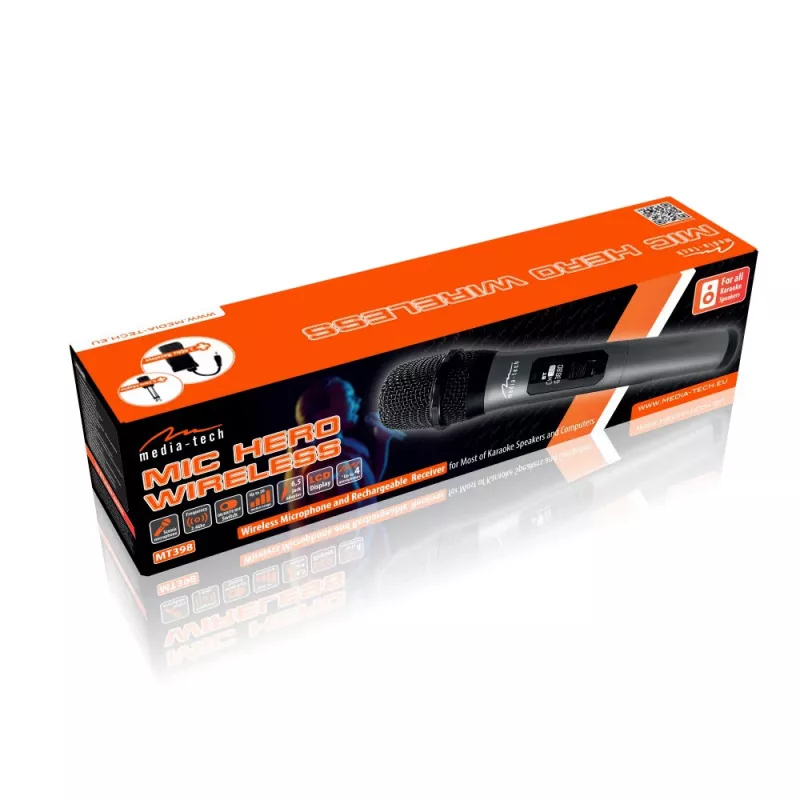 Karaokės mikrofonas MEDIA-TECH MT398 belaidis, USB-C, baterija, 20 m atstumas, juodas