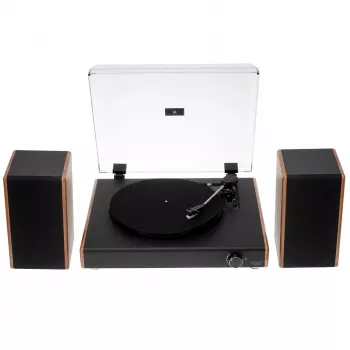 Diržu varomas patefonas Adler AD 1915 USB — keraminė lėkštė, 45 RPM, nuolatinės srovės variklis, Bluetooth 5.4, USB išvestis, 2×10 W garsiakalbiai