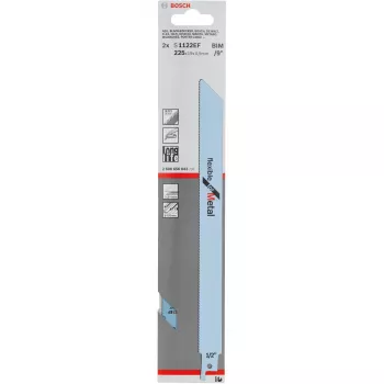Siaurojo pjovimo peiliukas Bosch S 1122 EF — Bimetalinis, skirtas spalvotiesiems metalams ir plienui, darbinis ilgis 175 mm, danties žingsnis 1,4 mm, pakuotėje 2 vnt.