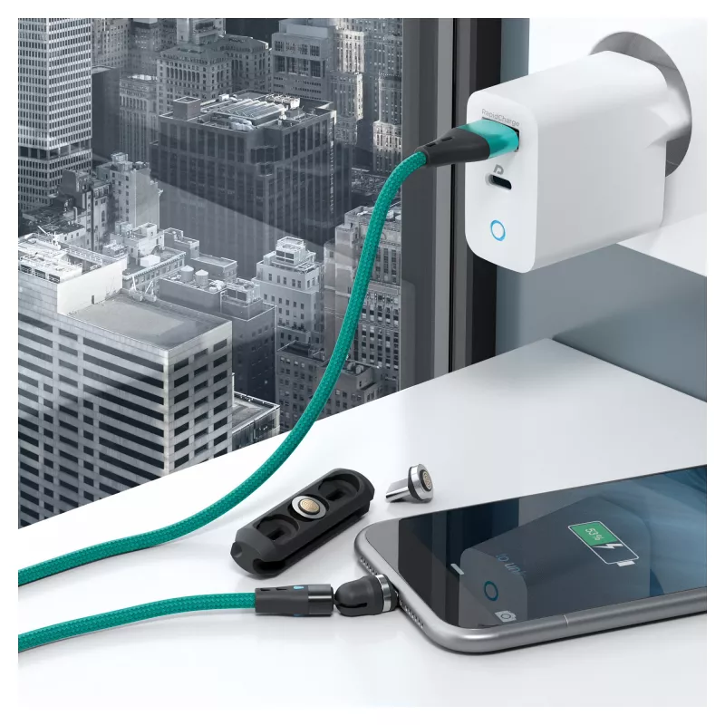 USB kabelis RealPower MagneticCharge3 2m USB A žalias, greitasis įkrovimas, duomenų perdavimas