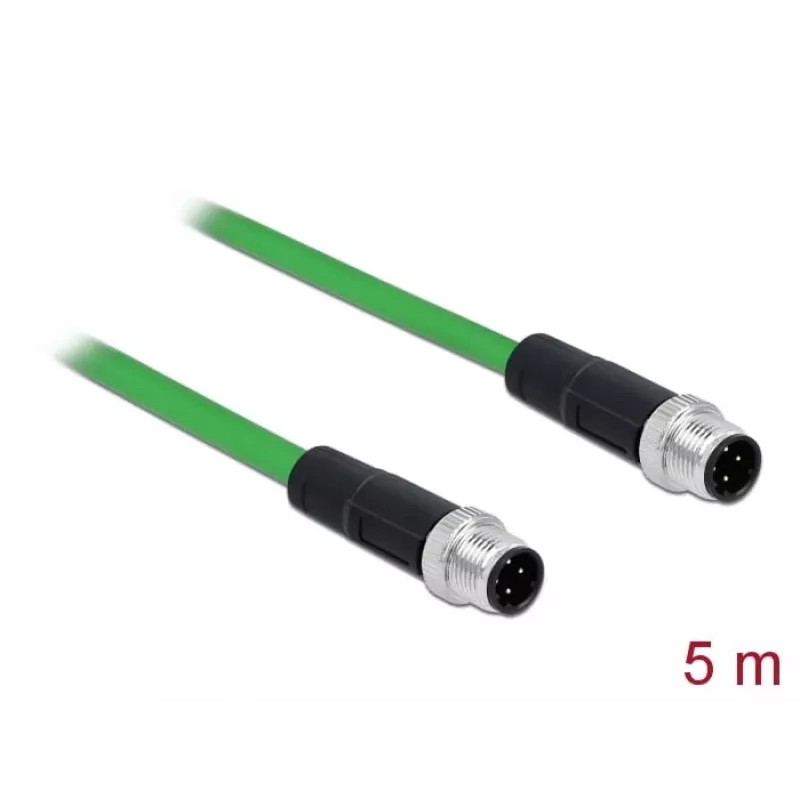 DeLOCK - Tinklo kabelis - M12 (4 kontaktų) (M) į M12 (4 kontaktų) (M) - 5,0 m - SF/FTP - be halogenų - žalias (85920)