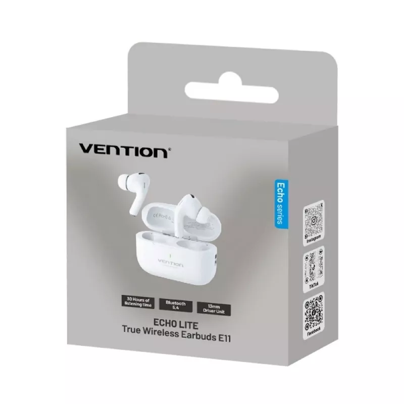Laisvų rankų įranga Vention Echo Lite E11 True Wireless Stereo (TWS), Bluetooth, atviros ausinės, 10 m veikimo nuotolis, USB-C, balta