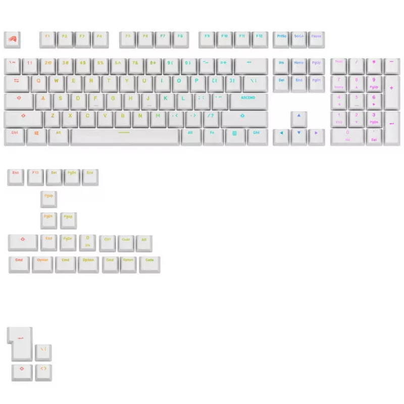 GLORIOUS GPBT apšviečiami klavišų dangteliai — PBT balti, ANSI išdėstymas