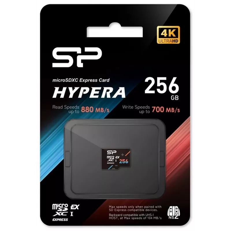 „Silicon Power Hypera“ microSDXC atminties kortelė, 256 GB – 10 klasė, UHS-I U3, V30, A1, skaitymo greitis 880 MB/s, rašymo greitis 700 MB/s