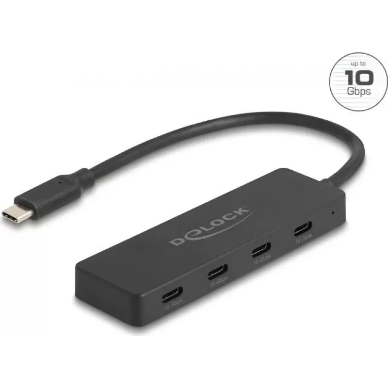 USB Type-C šakotuvas DELOCK 64322 — 4× USB‑A prievadai, 10 Gbps, juodas