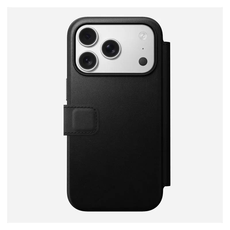 Mobiliojo telefono odinis aplankas Nomad Modern Leather Folio Cover, skirtas iPhone 17 Pro, 16 cm (6,3 colio), juodas, 4 kortelių kišenės