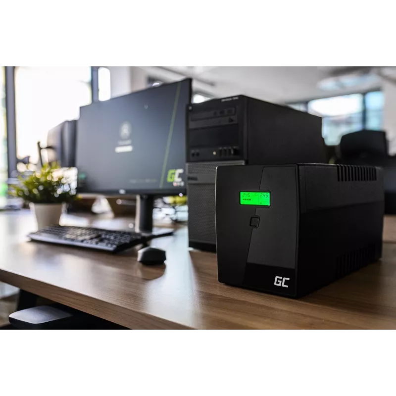 Nepertraukiamo maitinimo šaltinis Green Cell UPS02 0,8 kVA (480 W) linijinis-interaktyvus, LCD, 2x F tipo lizdai, USB-B, RJ-45, RJ-11