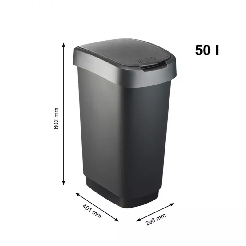 Atliekų dėžė Rotho Twist 50 L stačiakampė polipropileno, 50 L, 602×298×401 mm, juoda