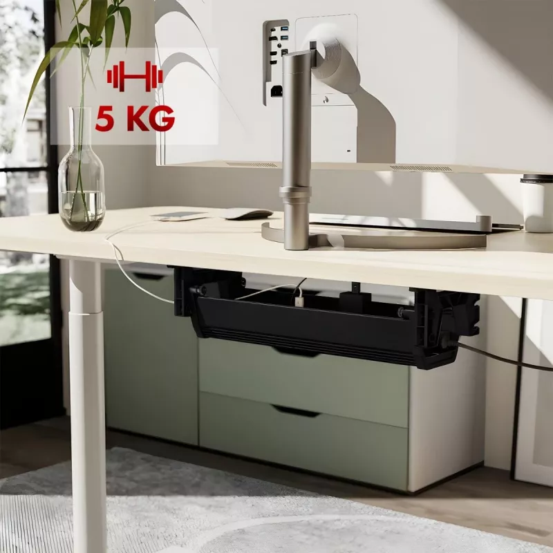 Po stalu montuojamas kabelių lovelis MACLEAN MC-106B — juodas, ABS, maksimali apkrova 5 kg