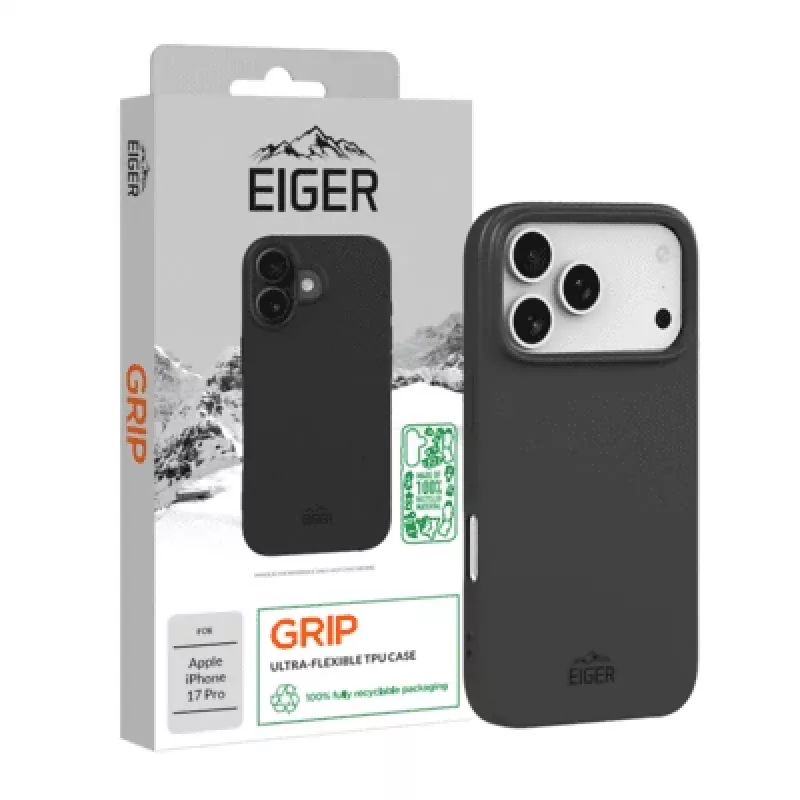 Apsauginis sukibimo dėklas „iPhone 17 Pro“, pagamintas „Eiger“ — juodas, patvarus lengvas apvalkalas