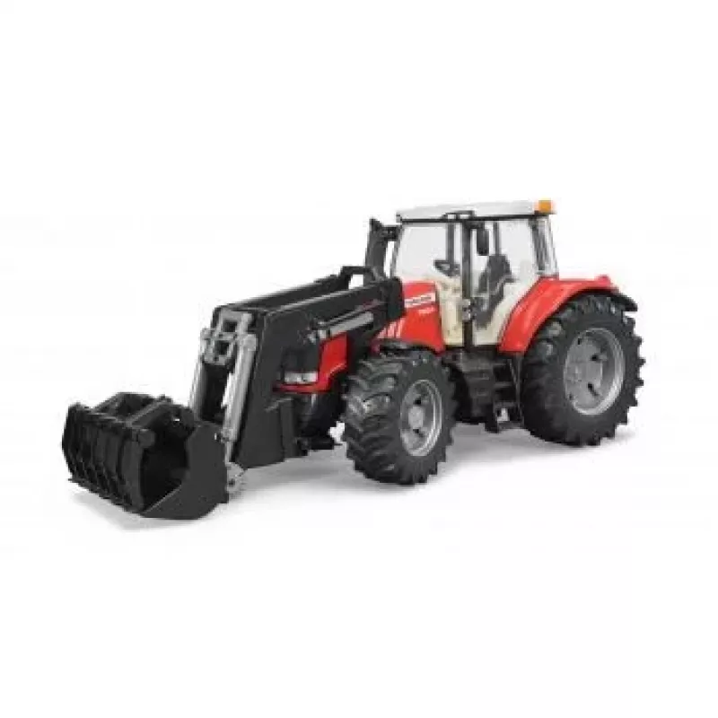Žaislinis traktorius BRUDER Massey Ferguson 7624 su priekiniu krautuvu, raudonos spalvos, nuo 3 metų amžiaus