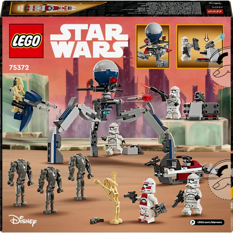 LEGO Star Wars klonų karių ir mūšio droidų mūšio paketas statybiniai žaislai vaikams su greitaeigiu motociklu, transporto priemone, 4 mini figūrėlėmis ir 5 figūromis, dovana berniukams