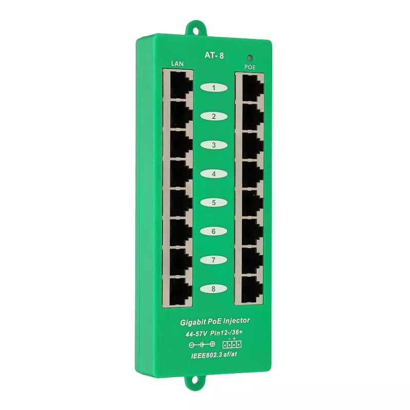 Extralink Gigabit PoE įpurškiklis 8 prievadų aktyvus, 8 Gigabit 802.3at/af prievadai, A režimas