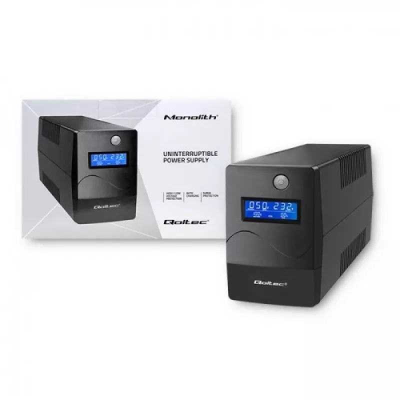 Qoltec Monolith nepertraukiamo maitinimo šaltinis (UPS) Dvigubo keitimo (Online) 1 kVA 600 W 2 SCHUKO lizdai