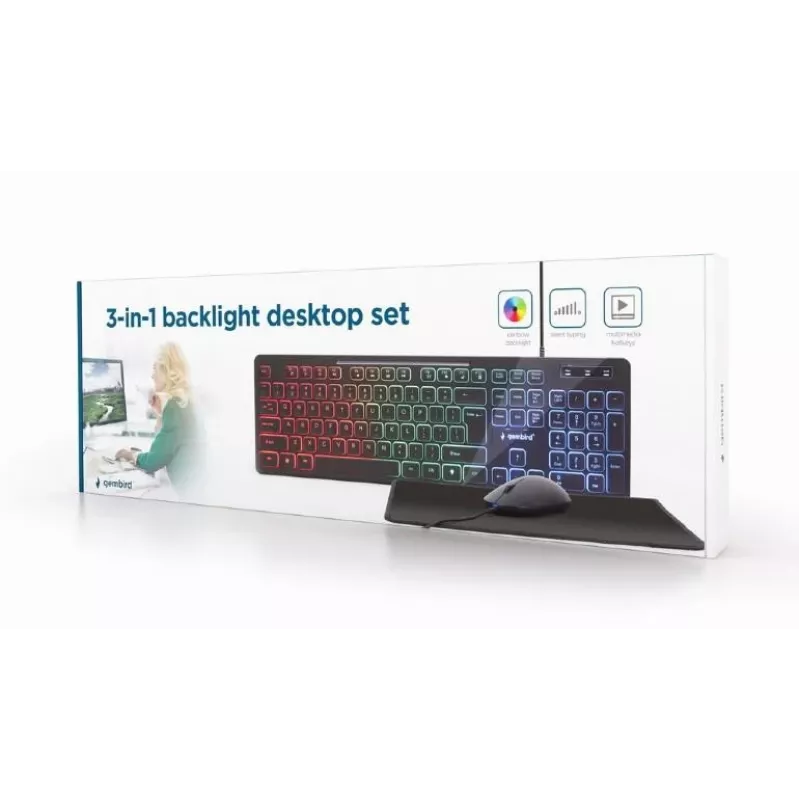 Laidinė pilno dydžio klaviatūra su pele Gembird KBS-UML-01 — USB, QWERTY US, 104 klavišai, juoda
