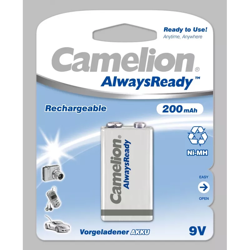 Camelion | 9V/6HR61 | 200 mAh | AlwaysReady Rechargeable Batteries Ni-MH | 1 vnt.