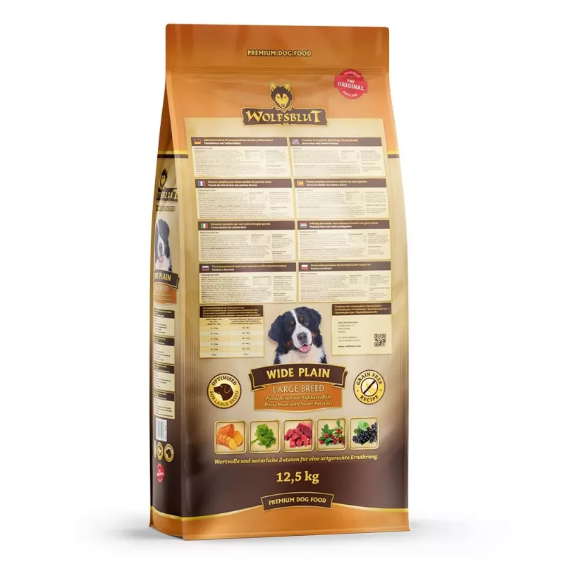Sausas šunų maistas Wolfsblut Wide Plain Large Breed — Horse & Sweet Potatoes, 12,5 kg, 24% baltymų, 10% riebalų