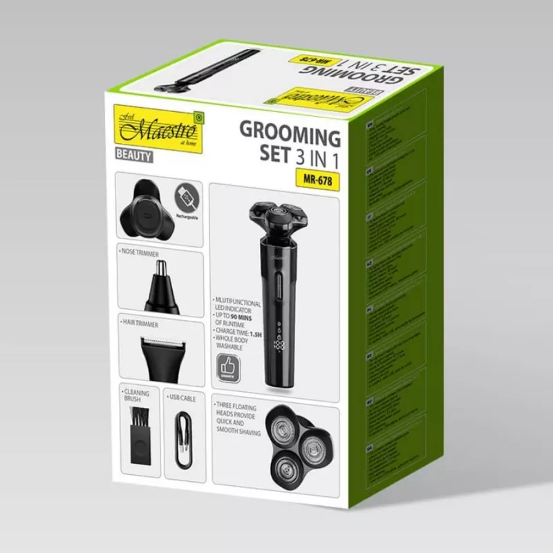 Skutimosi rinkinys Maestro MR-678 3-in-1 USB 90 min įkraunamas trimmeris barzdaskutė asmeninis kirpėjas