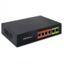 Ethernet PoE Switch QOLTEC 52289 — 4x RJ45 PoE prievadai, 2x RJ45 aukštynkryptis prievadas, 65W galios biudžetas