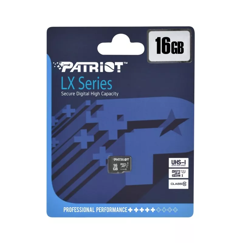 MicroSDHC atminties kortelė PATRIOT PSF16GMDC10 — 16 GB, 10 klasė, UHS-I (U1), 80 MB/s, juoda