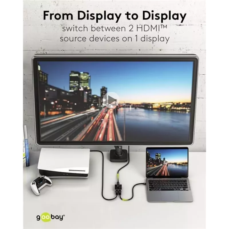 Goobay rankinė HDMI™ perjungimo dėžutė 2 į 1 (4K @ 60 Hz) (58486)