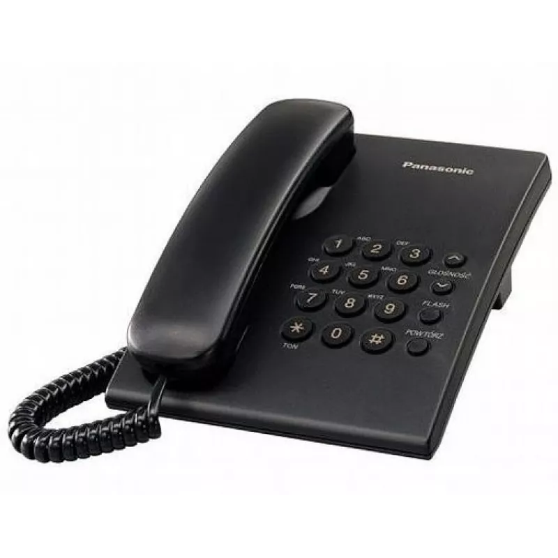 Laidinis telefonas Panasonic KX-TS500 juodas su skambintojo ID ir garsiakalbiu