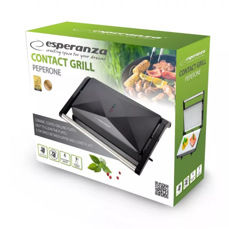 Elektrinė keraminė kontaktinė grilis ESPERANZA EKG013 850 W, nelimpančios plokštės, 230×145 mm kepimo paviršius