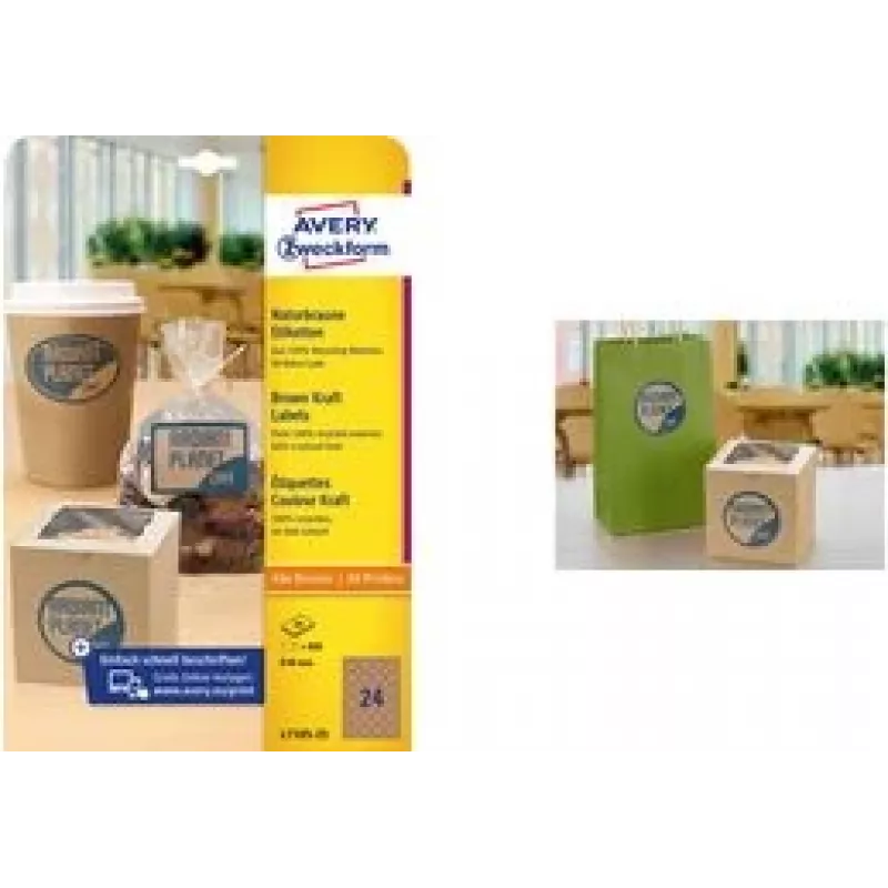 AVERY Apvalios etiketės L7105-25 40 mm kraftpopierius 100% – 25 lapų pakuotė
