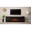 TV staliukas su židiniu Cama Meble GRANERO modelis — 200 x 56,7 x 35 cm, juoda/juoda blizgi, 2 durys, 2 lentynos, stumdomos durys, MDF/medžio drožlių plokštė