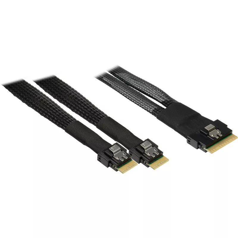 INTER-TECH kabelis SFF-8654-8i į 2× SFF-8654-4i, 70 cm vidinis atšakojamasis kabelis
