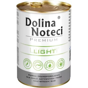 Šlapias šunų maistas dolina noteci Premium Light kiauliena su vištiena 400 g — suaugusiems vidutinių veislių šunims, 80% drėgmės, 3% riebalų, 10% baltymų