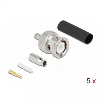 BNC užspaudžiama jungtis DELOCK 90013 kabeliams RG-174 / RG-316 su termiškai susitraukiančia mova, kištukinė BNC, 14,5×23,5×14,5 mm, pakuotė po 5 vnt.