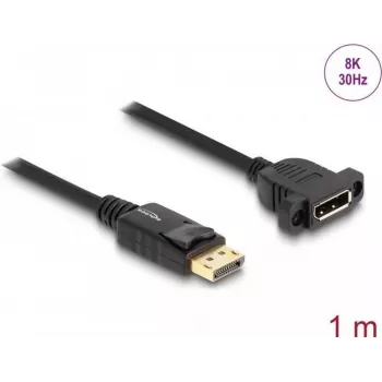 DeLOCK DisplayPort 1.4 laidas 8K 30 Hz kištukas į lizdą 1 m montuojamas skydelyje juodas