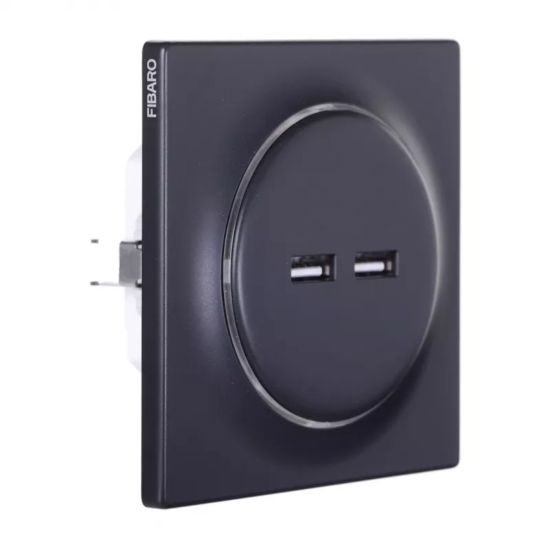 Fibaro FGWU-021-8 lizdas 2x USB Juodas