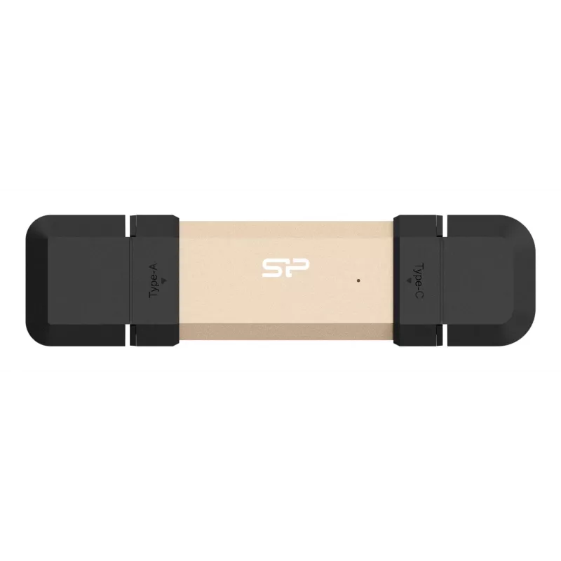 USB atmintukas Silicon Power DS72 1 TB, USB 3.2 Gen 2, Type-A ir Type-C, aliuminio/gumos dangtelis, auksinis