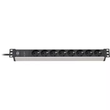 Brennenstuhl 1390007308 - 2 m - 8 AC išėjimai - Vidinis - IP20 - Aliuminis - Plastikas - Juoda - Sidabrinė