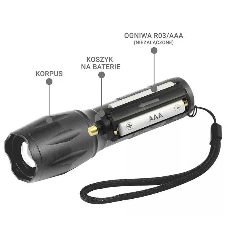 Žibintuvėlis everActive FL600 — 600 lm, 10 W, aliuminio korpusas, IPX4, 130 mm, 3×AAA, raudonas