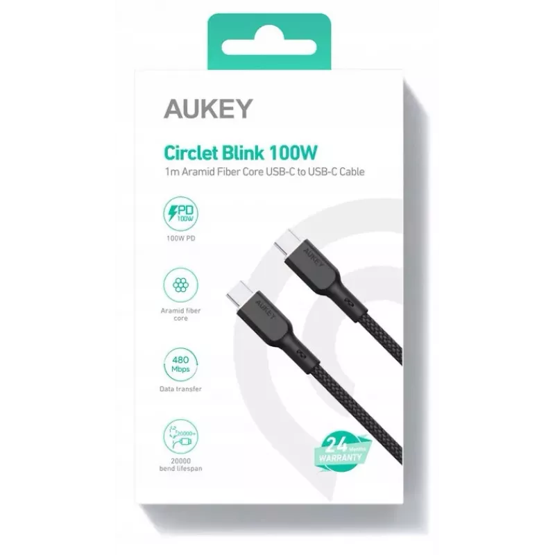 AUKEY CB-KCC101 Nailoninis USB C - USB C kabelis, 1 m