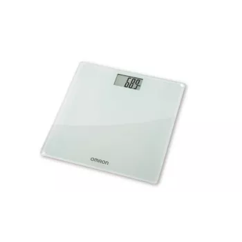 Elektroninės asmeninės svarstyklės Omron HN-286 — stiklinis korpusas, 4 jutikliai, maks. 180 kg, 100 g tikslumas, KMI, BMR, kūno riebalų ir raumenų analizė, balta