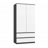 Drabužių spinta top e shop MALWA SS-90, 90×180×50 cm, antracito spalvos rėmas, baltos varstomos durys, 2 stalčiai, laminatas 16 mm