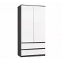 Drabužių spinta top e shop MALWA SS-90, 90×180×50 cm, antracito spalvos rėmas, baltos varstomos durys, 2 stalčiai, laminatas 16 mm