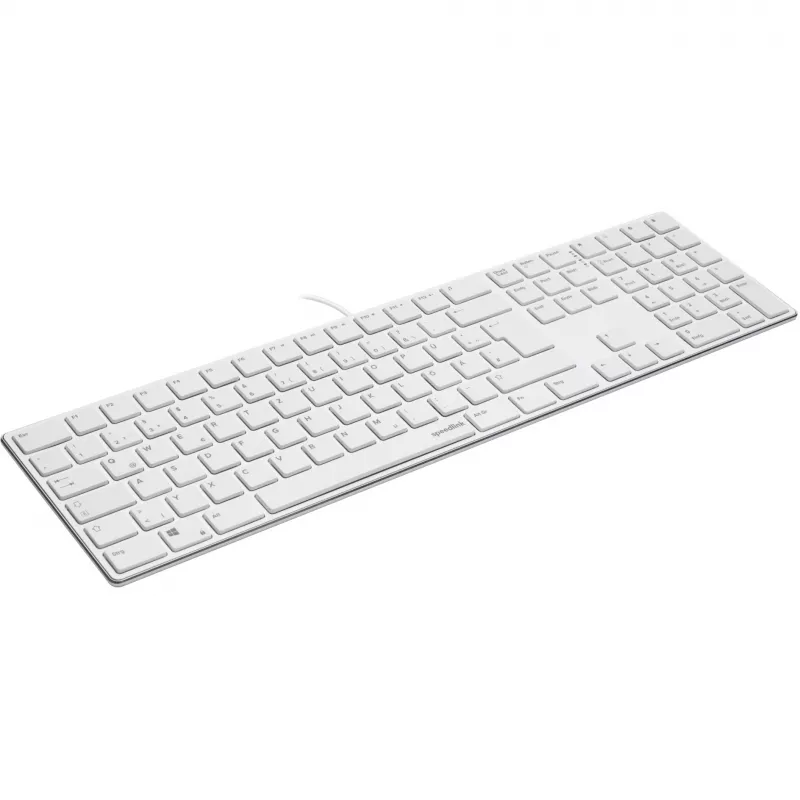 Klaviatūra Speedlink RIVA plonas Metal Scissor White — laidinė plona žirklinė klaviatūra, balta