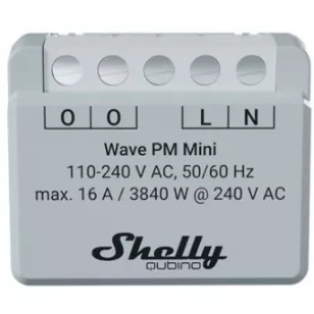 Išmanusis jungiklis „Shelly Qubino Wave PM Mini“ pilkas, belaidis, 110–240 V, 16 A, 24–30 V DC, 868,4 MHz